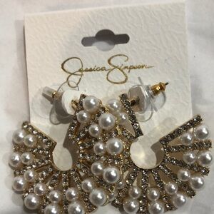 Jessica Simpson pearl crystal rhinestones studded half hoop open circle earrings